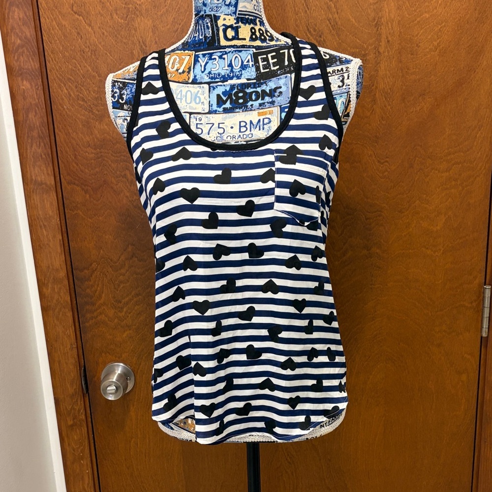 Lily White Striped Black and White Women's Tank Top with hearts size small